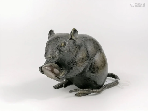 A Japanese Bronze Rat. Signed.