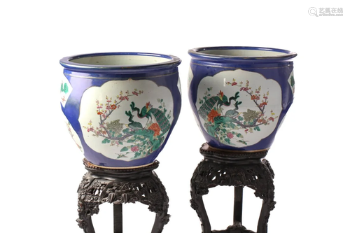 A pair of Chinese porcelain fish bowls