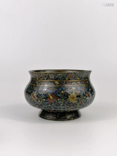 A CHINESE CLOISONNE 'LOTUS' INCENSE BURNER