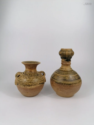 Two Chinese Archaic celadon vases