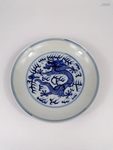 A Chinese blue and white dragon plate