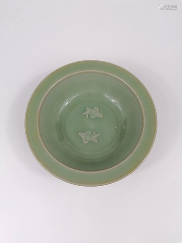 A Chinese celadon twin Fish dish