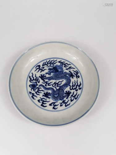 A Chinese blue and white dragon plate