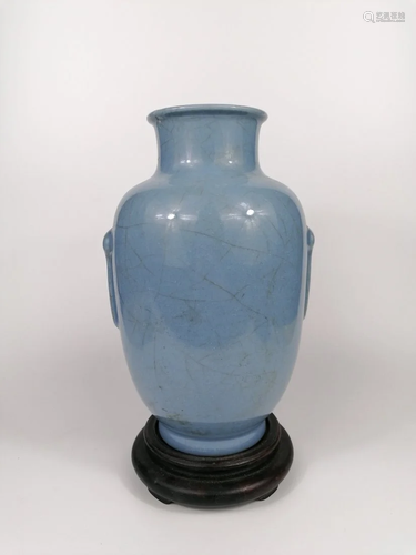 A Chinese sky-blue glazed vase