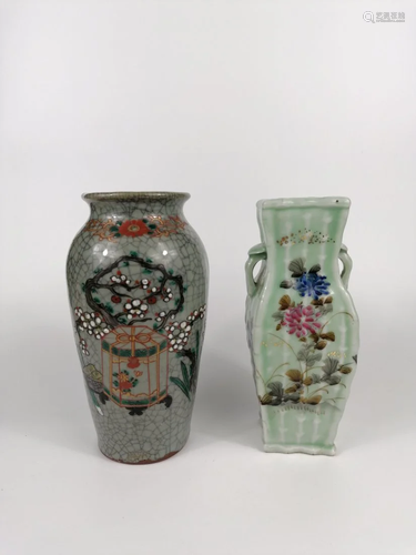 two Chinese/ Japanese celadon vase