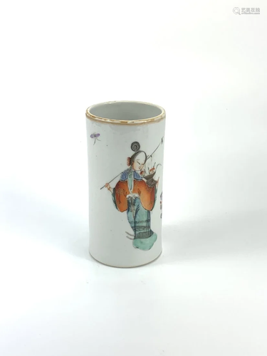 A Chinese famille rose brush pot