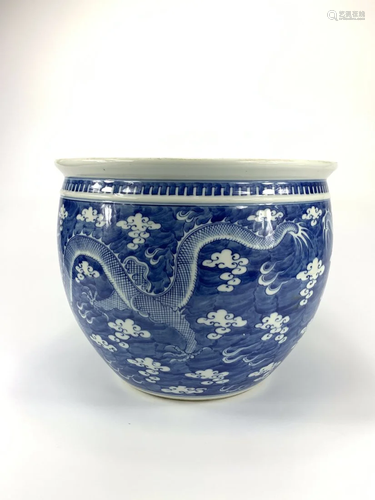 A Chinese blue and white fish pot