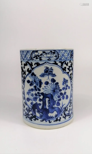 A Chinese blue and White brush pot