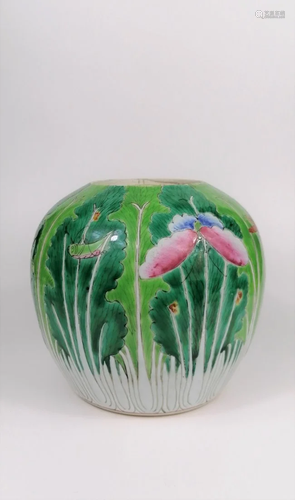 A Chinese famille rose cabbage jar