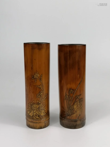 A pair of Chinese bamboo brush pot