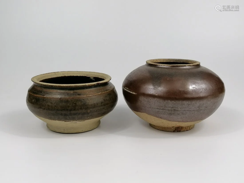 Two Chinese brown glaze censer and waterpot