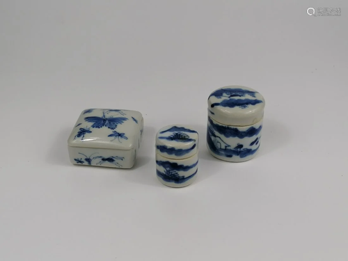 Three Chinese blue and white porcelain box