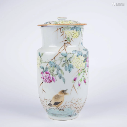 A Chinese famille rose vase with lid