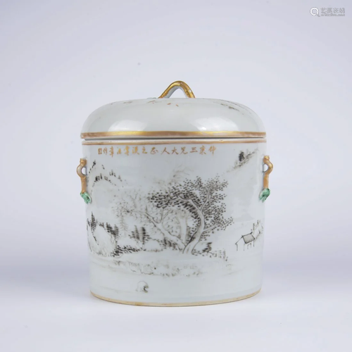 A Chinese ink colour porcelain pot with cover