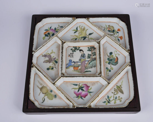 A Chinese famille rose porcelain saucer set