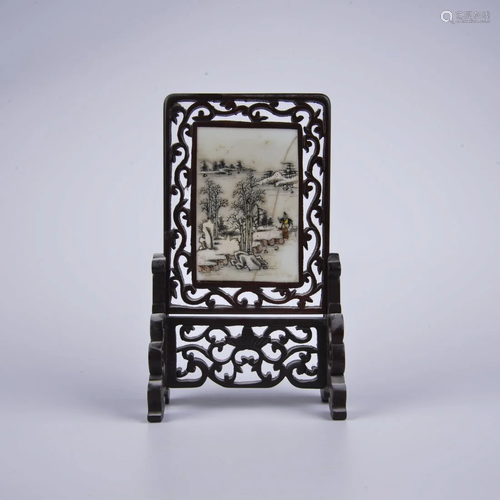 A Chinese porcelain panel and screen framed