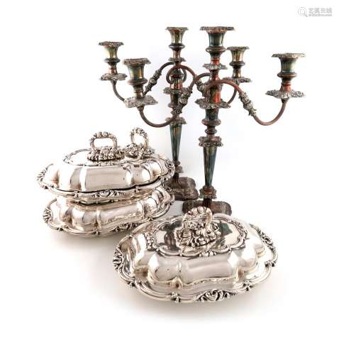 A set of three Victorian electroplated entree dishes and cov...