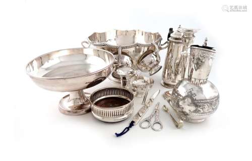 A mixed lot, comprising silver items: a George II coffee pot...