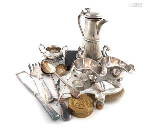 A mixed lot, comprising silver items: a two-handled sugar bo...