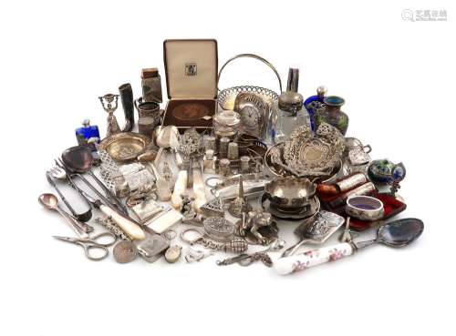 A mixed lot of silver, metalware and electroplated items: co...