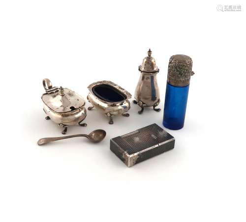 A mixed lot, comprising silver items: a Victorian blue glass...