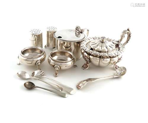 A mixed lot of silver condiments, various dates and makers, ...