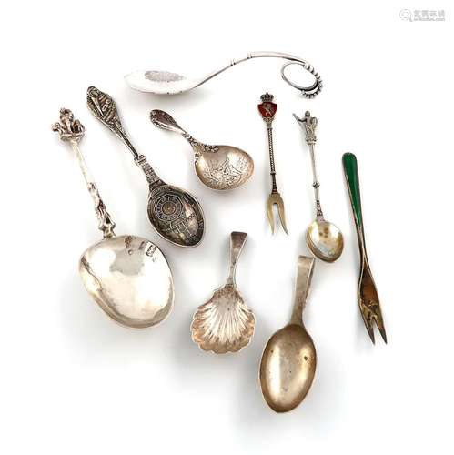 A mixed lot of silver flatware, comprising: a Georg Jensen s...