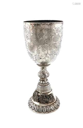 A late 19th century large Chinese silver goblet, with marks ...