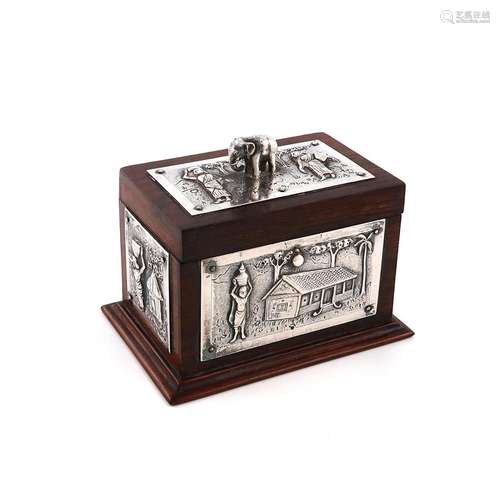 An Indian silver-mounted wooden tea caddy, circa 1910, recta...