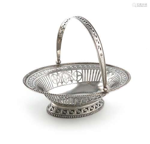 A late 19th century Dutch silver swing-handled basket, maker...