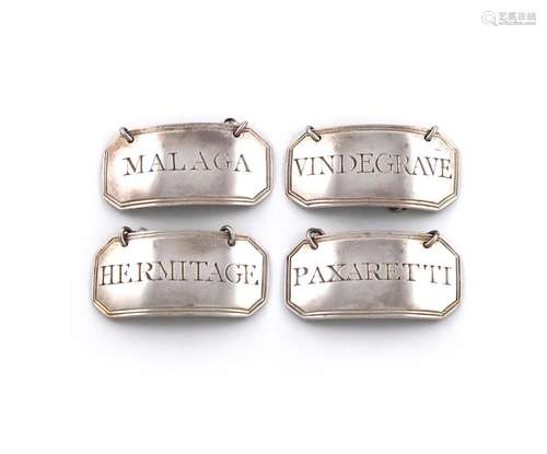 A set of four George III silver wine labels, by John Rich, L...