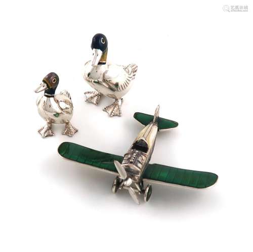A modern Italian silver and enamel model of an aeroplane, by...