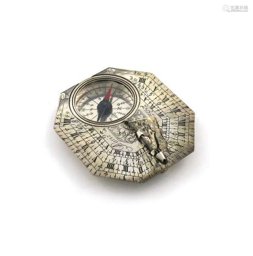 A silver Butterfield style pocket sundial/compass, engraved ...