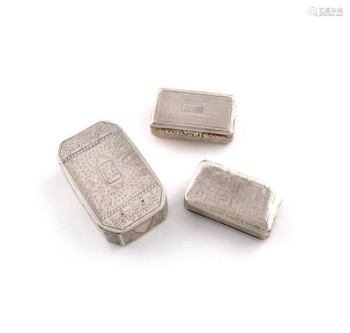 A small collection of three antique silver snuff boxes, comp...