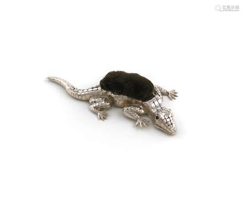 A novelty silver lizard pin cushion, by Crisford & Norri...