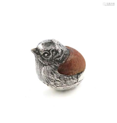 A large Edwardian novelty silver chick pin cushion, by S. Mo...
