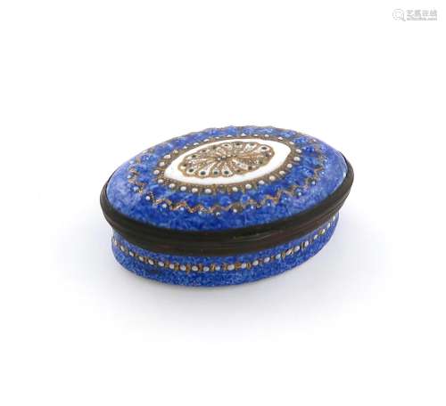 A late 18th / early 19th century enamel patch box, oval form...