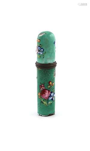 A Staffordshire enamel scent bottle case, cylindrical form, ...