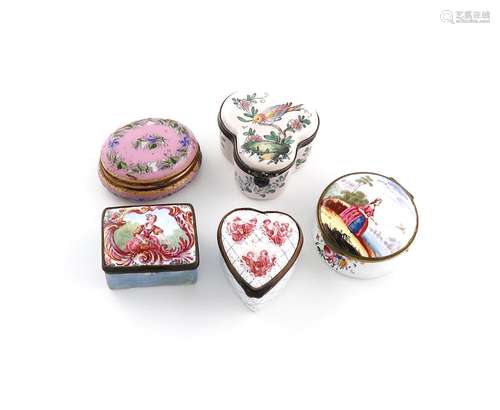 A collection of five enamel boxes, various dates, comprising...