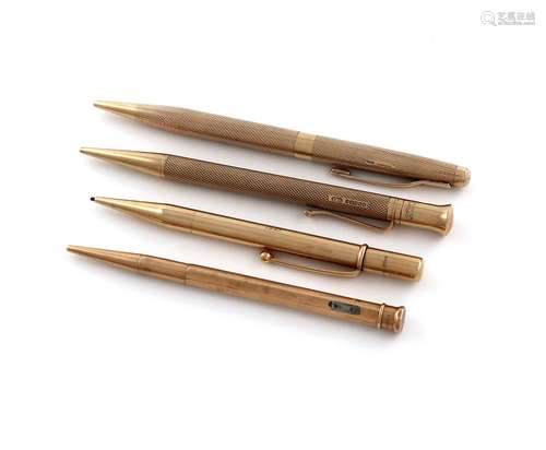 A collection of four 9 carat gold pencils, comprising: one b...