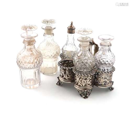 A Victorian silver four-bottle sauce bottle frame, by Charle...