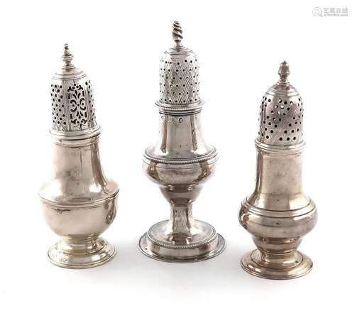 A collection of three antique silver casters, comprising: a ...