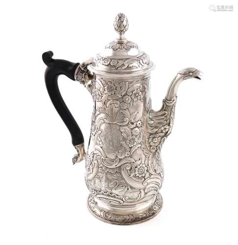 A George II provincial silver coffee pot, by John Kirkup, Ne...