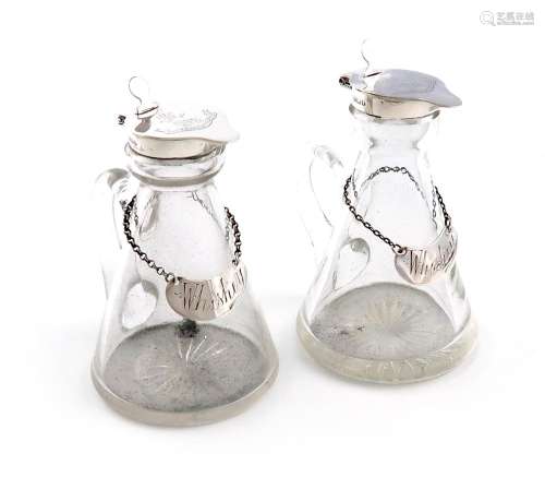 A pair of Regimental silver-mounted glass whisky tots, by Hu...