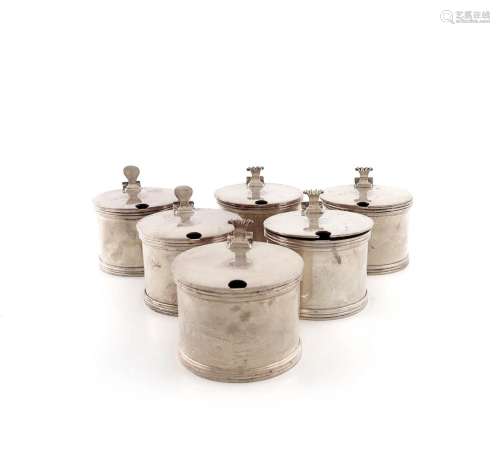 A set of six modern Regimental silver mustard pots, by J.B. ...