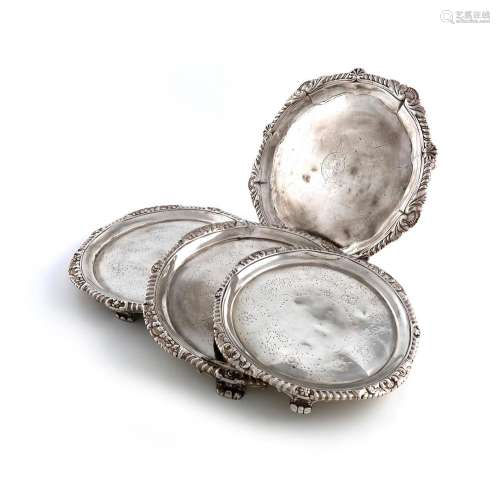 A pair of George IV Regimental silver salvers and a matching...