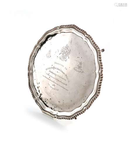 A Regimental presentation silver salver, by the Barker Broth...