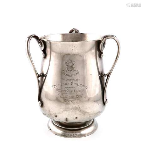 A Regimental silver presentation silver three-handled cup, m...