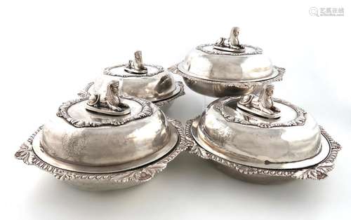 An set of four early 19th century Regimental silver vegetabl...