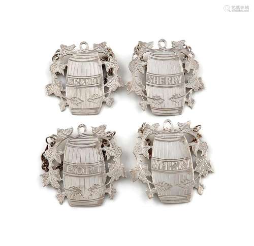 A set of four modern silver wine labels, by A. E. Holder, Sh...